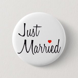 Just Married (Script With Red Heart) 2 Inch Round Button