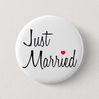 Just Married (Script With Red Heart) 2 Inch Round Button