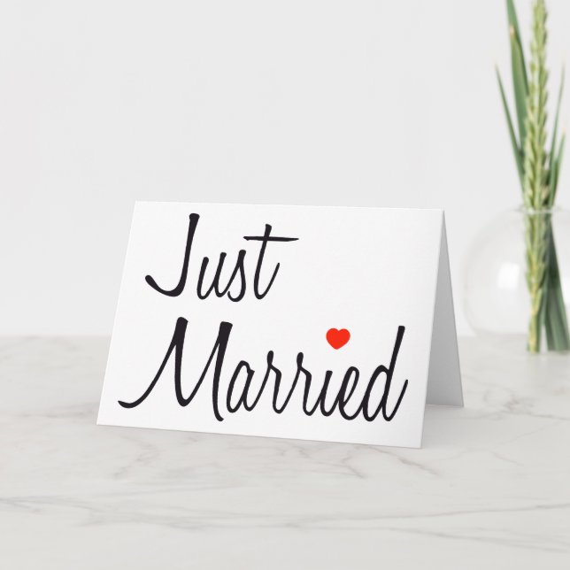Just Married (Script With Red Heart) Announcement (Front)