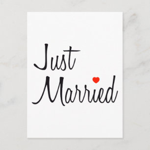 Just Married (Script With Red Heart) Announcement Postcard