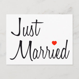 Just Married (Script With Red Heart) Announcement Postcard