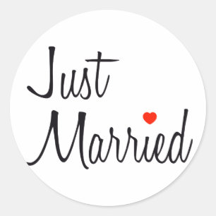 Just Married (Script With Red Heart) Classic Round Sticker
