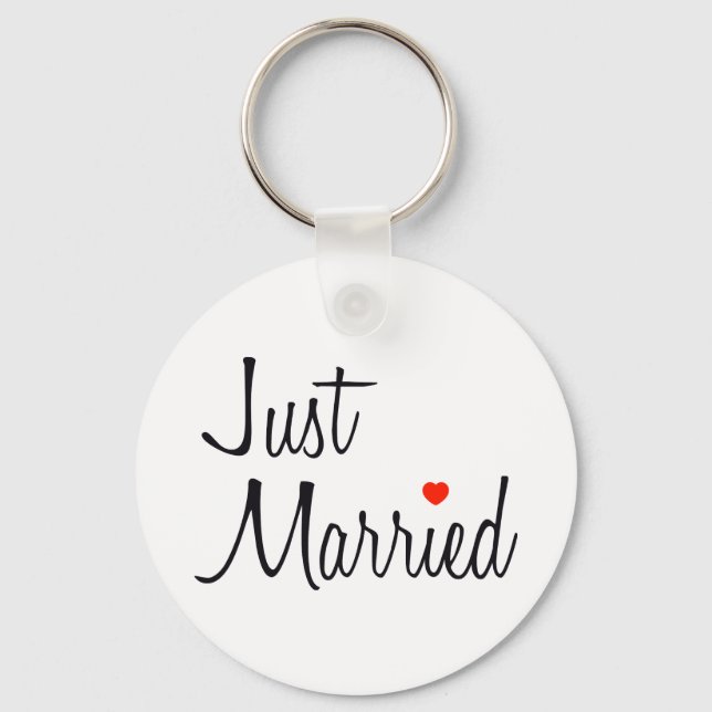 Just Married (Script With Red Heart) Keychain (Front)