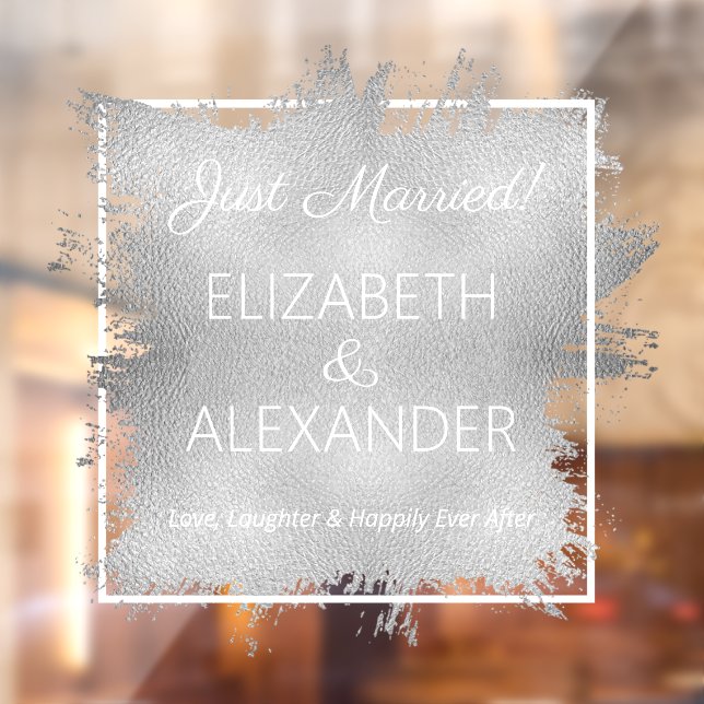 Just Married! Silver Faux Foil Window Cling (Sheet 2)