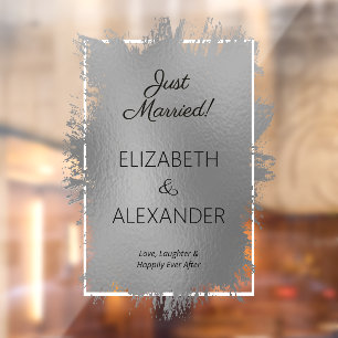 Just Married! Silver Faux Foil  Window Cling