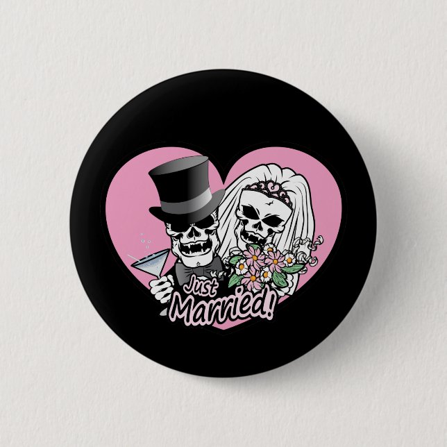 Just Married skulls 2 Inch Round Button (Front)