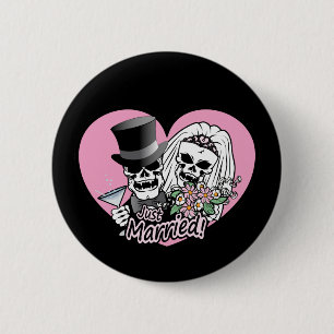 Just Married skulls 2 Inch Round Button