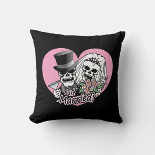 Just Married Skulls Throw Pillow