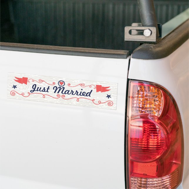 Just Married Starfish Coral Navy Nautical Wedding Bumper Sticker (On Truck)