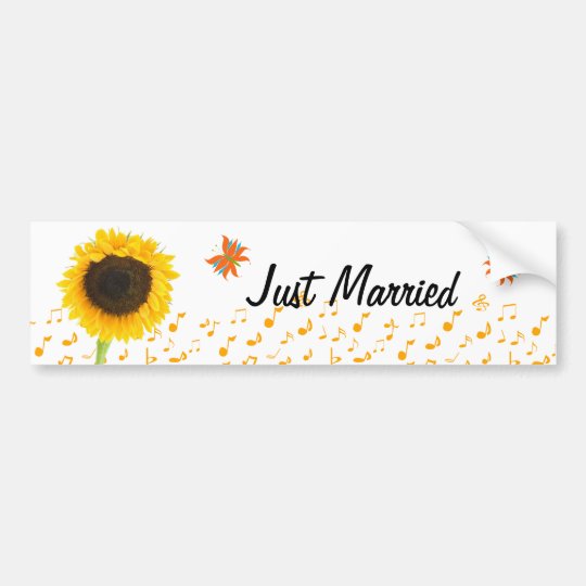 Just Married Sunflower Butterfly BumperSticker Bumper Sticker
