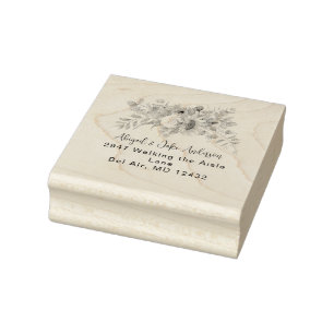 Just Married Sunflower Modern Address Rubber Stamp