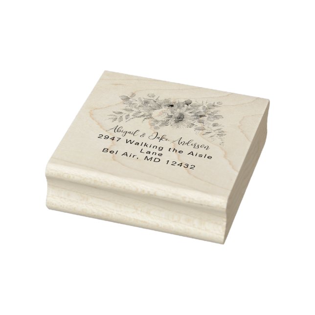 Just Married Sunflower Modern Address Rubber Stamp (Stamp)