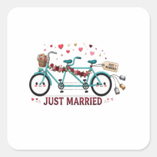 Just Married Tandem Bicycle Square Sticker
