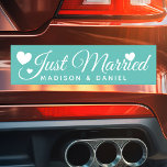 Just Married Teal Personalized Newlywed Wedding Car Magnet<br><div class="desc">Just Married Personalized Name Newlywed Wedding Car Magnet. Personalize this custom design with the names of the bride and groom or with your own text.</div>