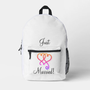 Just Married Two Linked Swirly Rainbow Hearts Car Printed Backpack