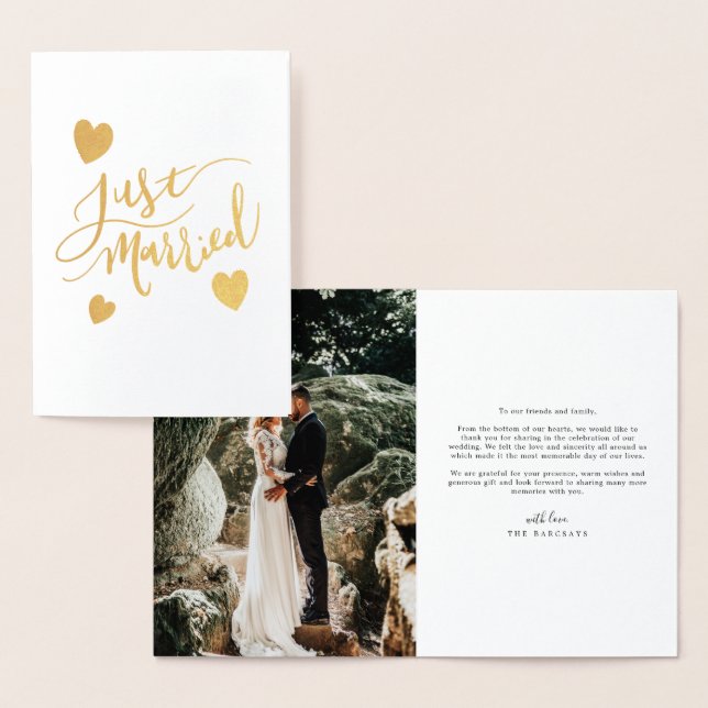 Just Married Typography Wedding Announcement Photo (Display)