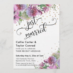 Just Married Typography Wildflower Gold Confetti Invitation
