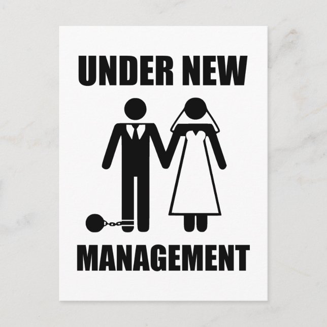 Just Married, Under New Management Announcement Postcard (Front)