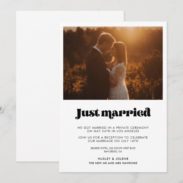 Just married Vintage retro script announcement (Front/Back)