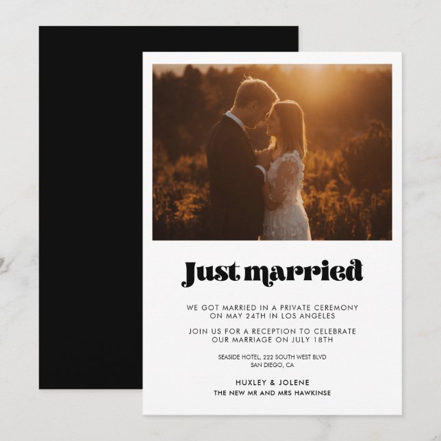 Just married Vintage retro script announcement (Front/Back)