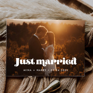Just married Vintage retro script photo Postcard