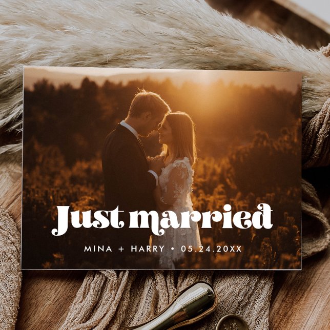 Just married Vintage retro script photo Postcard (Creator Uploaded)