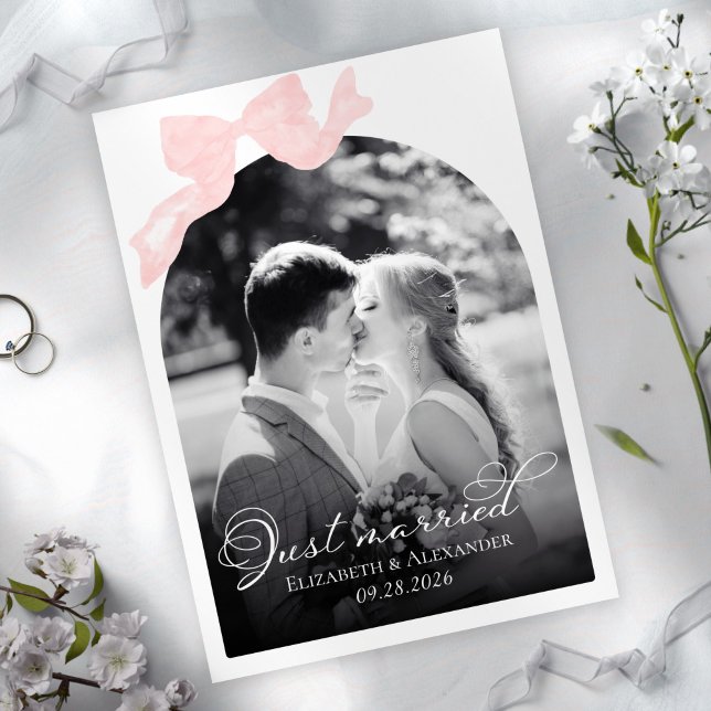 Just married Wedding Announcement Cards | Pink Bow (Creator Uploaded)