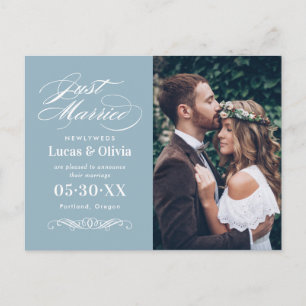 Just Married Wedding Announcements   Grey Blue