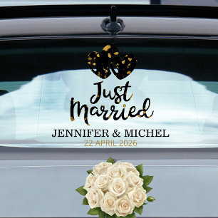 Just Married Wedding Car Window Cling with Hearts