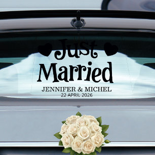 Just Married Wedding Car Window Cling with Hearts