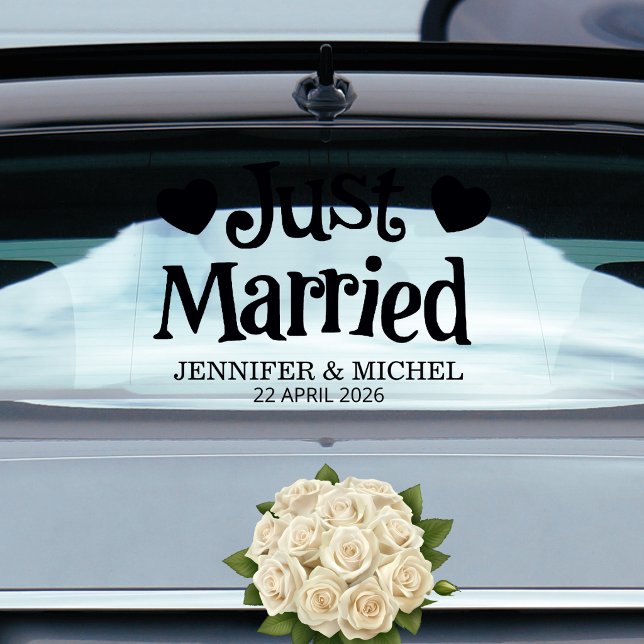 Just Married Wedding Car Window Cling with Hearts (Creator Uploaded)