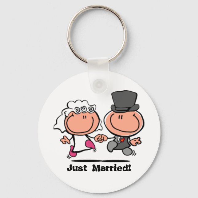 Just married wedding couple cartoon Keychain (Front)