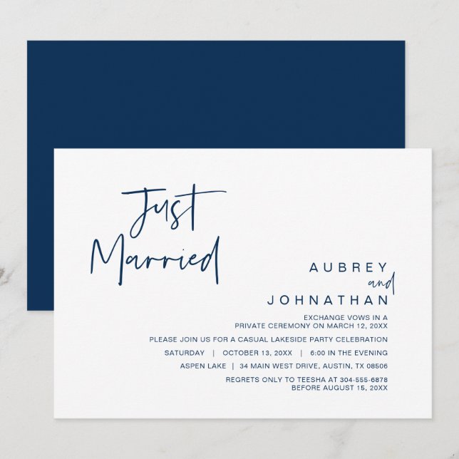 Just Married, Wedding Elopement Party Invitation (Front/Back)