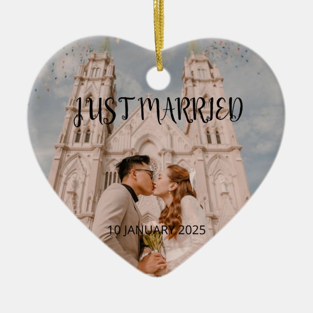 Just Married Wedding Favour Ornament Gift Photo (Front)