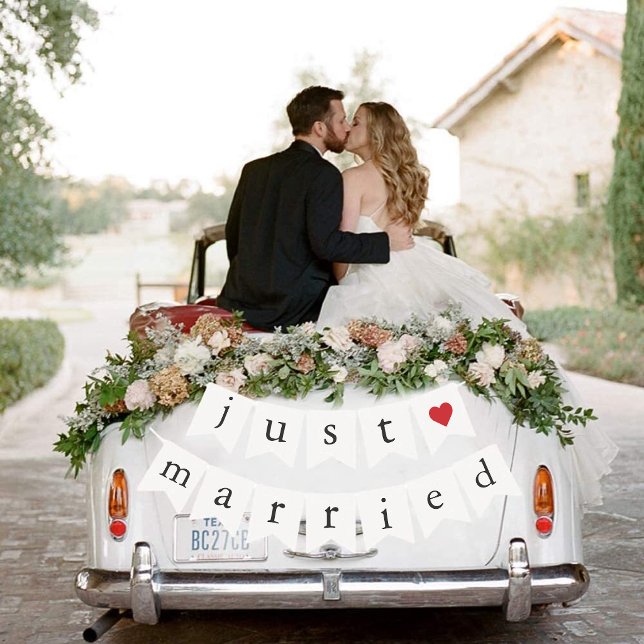 Just Married Wedding Getaway Car  Bunting Flags (Just Married Wedding Getaway Car Bunting Flags)