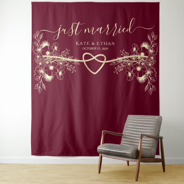 Just Married Wedding Photo Booth Backdrop Tapestry (In Situ)