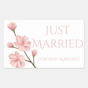 Just Married Wedding Pink Cherry Blossom Flower Sticker