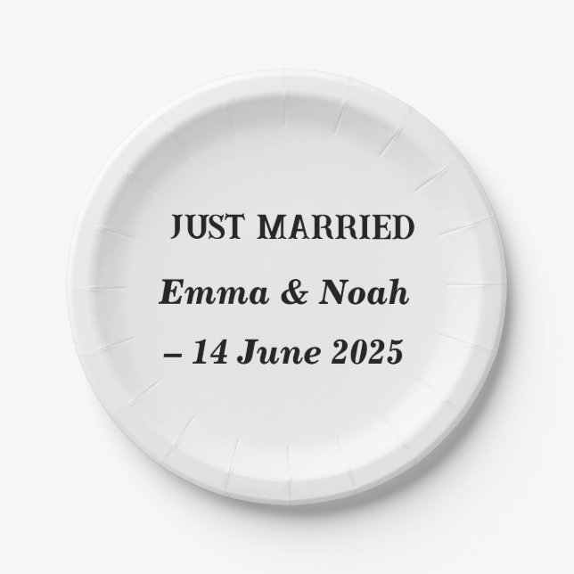 Just Married Wedding Plates – Custom Name & Date (Front)
