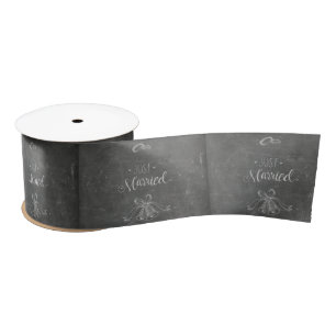 Just Married Wedding Rings and Bells Chalkboard Satin Ribbon