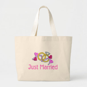 Just Married Wedding Rings Large Tote Bag