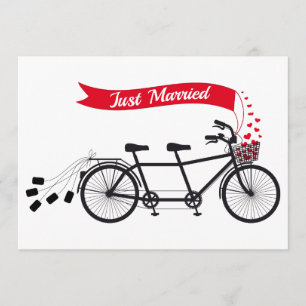 Just married, wedding tandem bicycle announcement