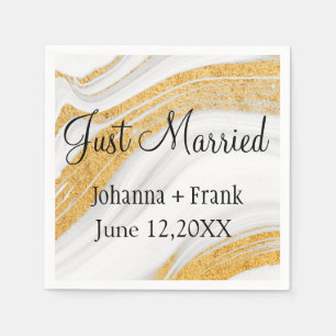 Just Married White and Gold Agate Napkin