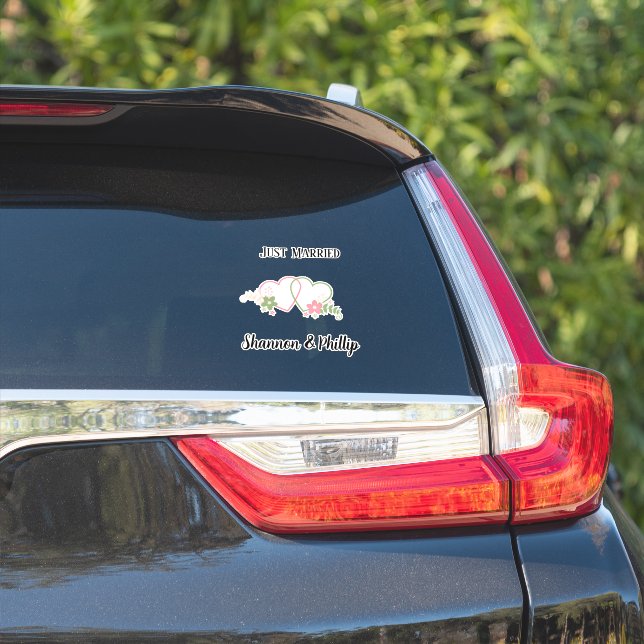 Just Married with Bride & Groom Names Car Window (Car Side)