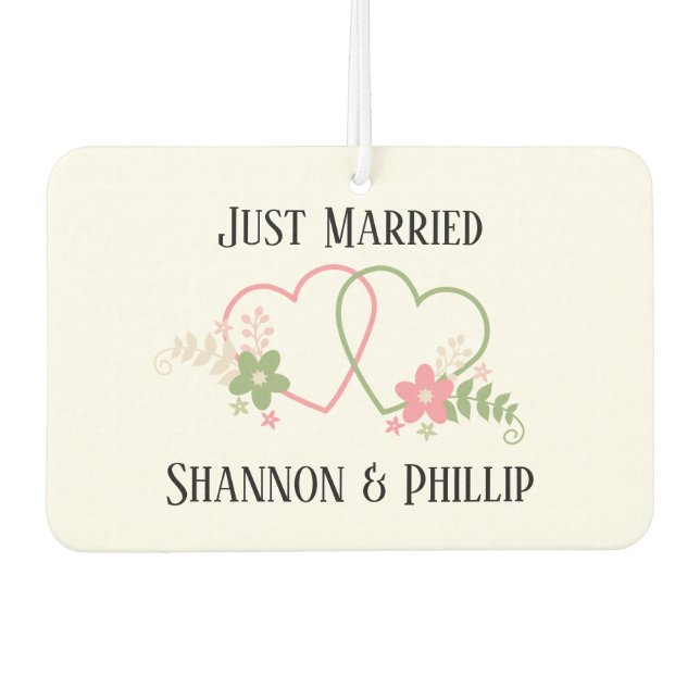 Just Married with Bride & Groom Names Wedding Date Air Freshener (Front)