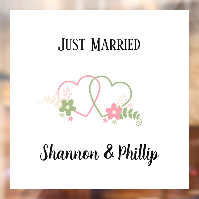 Just Married with Bride & Groom Names  Window Cling (Sheet 2)