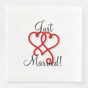 Just Married with Linked Swirly Hearts Napkin