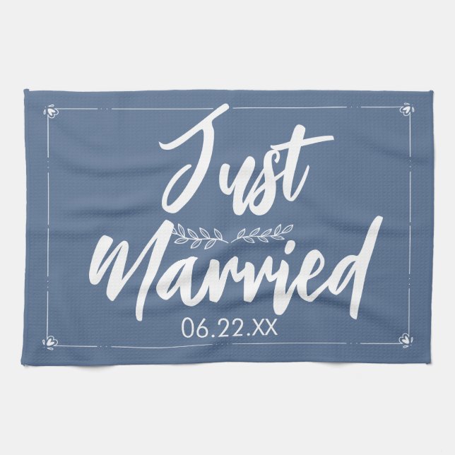 Just Married with Wedding Date Gift Kitchen Towel (Horizontal)