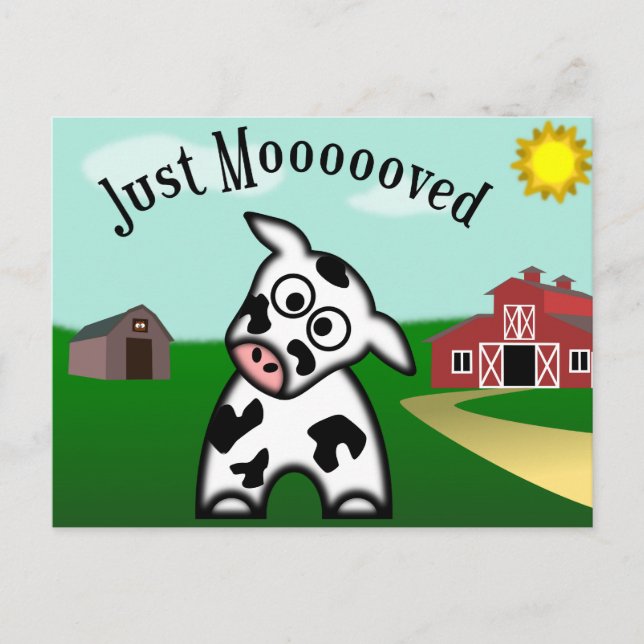 Just Moooved Postcard (Front)