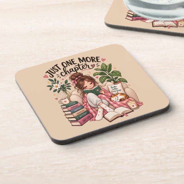 Just One More Chapter – Cozy Book Lover Notebook Coaster (Left Side)