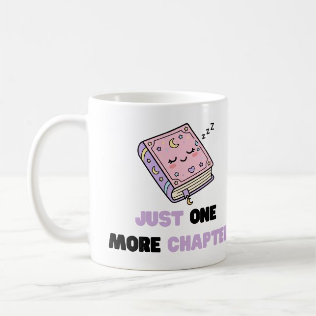 Just One More Chapter Funny Sleepy Book Vector Coffee Mug (Left)